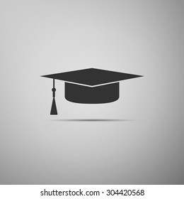 Graduation cap icon on grey background. Vector Illustration