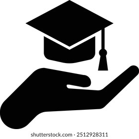 Graduation cap icon on hand . Graduation celebration icon vector