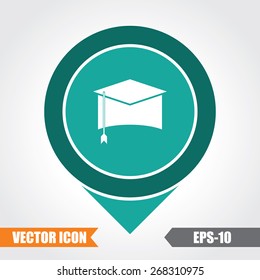 Graduation Cap Icon On Map Pointer. Eps.-10.