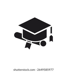 ícone do teto de graduação em cima de um diploma, simbolizando a realização acadêmica e o ápice do trabalho árduo. Perfeito para uso em materiais educacionais, anúncios de formatura.