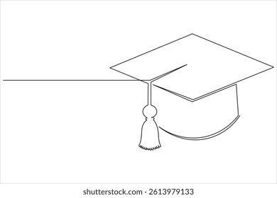Graduation cap icon one line drawing minimalist simple vector illustration
