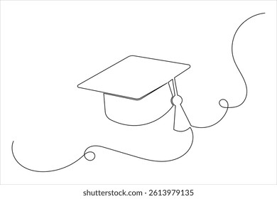 Graduation cap icon one line drawing minimalist simple vector illustration