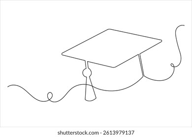 Graduation cap icon one line drawing minimalist simple vector illustration