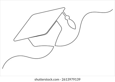 Graduation cap icon one line drawing minimalist simple vector illustration