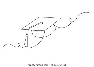 Graduation cap icon one line drawing minimalist simple vector illustration