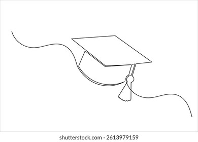 Graduation cap icon one line drawing minimalist simple vector illustration