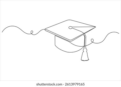 Graduation cap icon one line drawing minimalist simple vector illustration