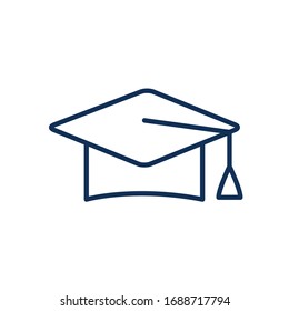 graduation cap icon over white background, line style, vector illustration