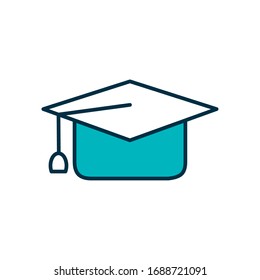 graduation cap icon over white background, half line half color style , vector illustration