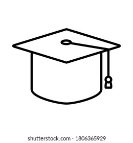 graduation cap icon over white background, line style, vector illustration