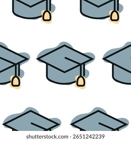 Motif d'icône de casquette de graduation combinant le style de dessin au trait et les taches de couleur abstraites, pour impression scolaire, textile ou autres conceptions diverses