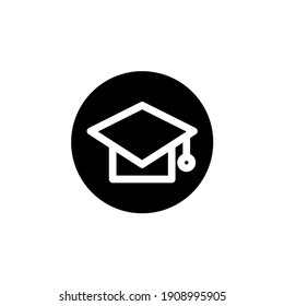 Graduation cap icon in round black style. Educational icon. Vector