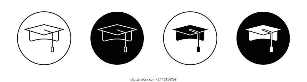 Conjunto de iconos de gorra de graduación. símbolo de gorra académica. Vector de gorra de educación universitaria o diploma de estudiante. símbolo de gorra educativa de ceremonia universitaria de licenciatura o master.