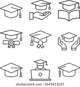 Graduation Cap Icon Set – Academic Achievement Education Symbol Collection