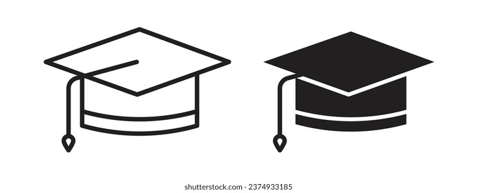 graduation cap icon set. bachelor degree graduate hat vector symbol. college student cap sign in black and white color