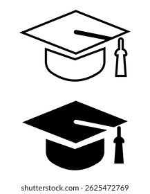 Graduation Cap Icon Set Black and White Vector Illustration