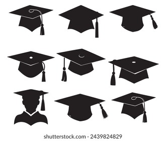 Graduation cap icon set. isolated on white background. Graduation cap vector icon