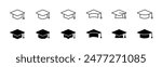 Graduation cap icon set. Line and glyph graduation hat. Mortarboard collection