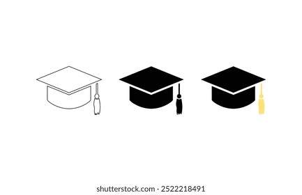 Graduation cap icon set. Line and glyph graduation hat. Graduate college icon set. flat illustration of vector icon