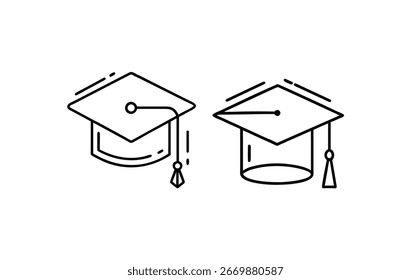 Graduation cap icon set, Mortarboard collection, student graduation cap line art
