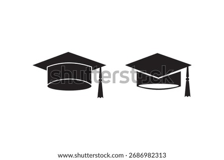 Graduation cap icon set. Mortarboard collection. Flat, Glyph, and Minimalist Education Symbols. vector illustrator