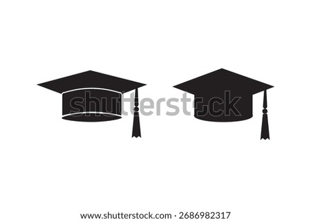 Graduation cap icon set. Mortarboard collection. Flat, Glyph, and Minimalist Education Symbols. vector illustrator