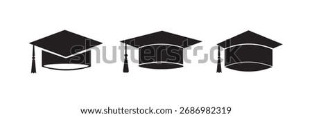 Graduation cap icon set. Mortarboard collection. Flat, Glyph, and Minimalist Education Symbols. vector illustrator