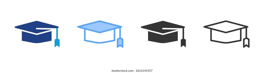 Graduation Cap icon set multiple style collection