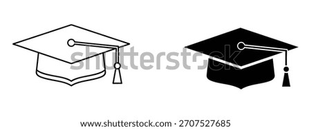 Graduation cap icon set, outline and filled style, education symbol