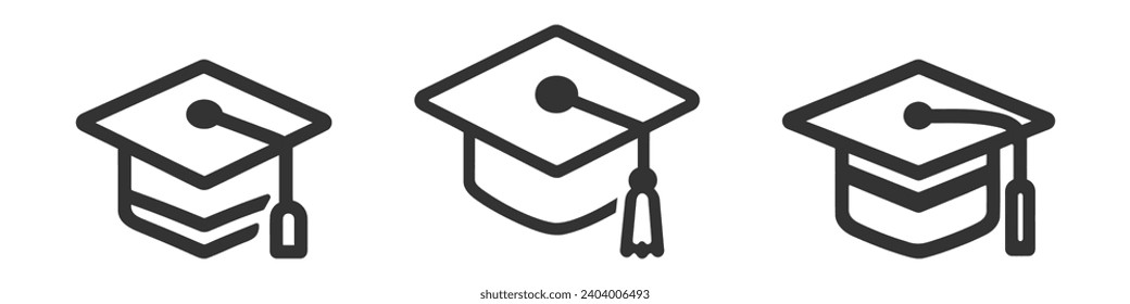 Graduation cap icon set, pack, collection on white background.