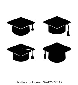 graduation cap icon set silhouette illustration