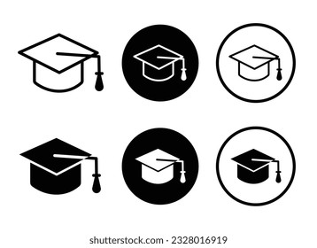 Juego de iconos de la tapa de graduación. conjunto de vectores de sombrero de graduado universitario. signo final de educación de graduación académica. símbolo de la gorra de la academia estudiantil. icono de diploma. conjunto de iconos vectoriales de grado maestro. 