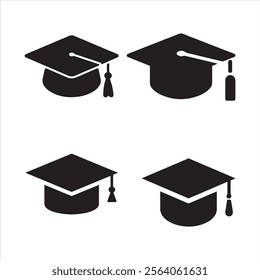 Graduation cap icon set. University or college graduation hat icons. 