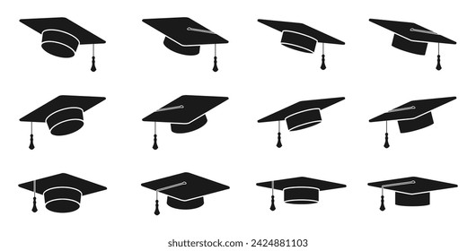 graduation cap icon set. vector illustration isolated on white background.