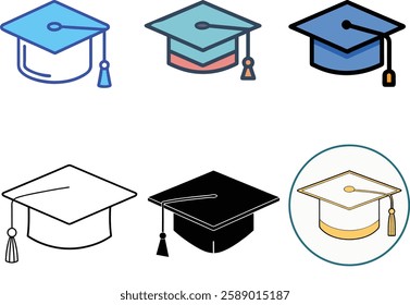 Graduation Cap Icon Set Vector Art Illustration Bundle for Education and Academic Design