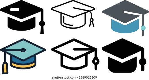 Graduation Cap Icon Set Vector Art Illustration Bundle for Education and Academic Design