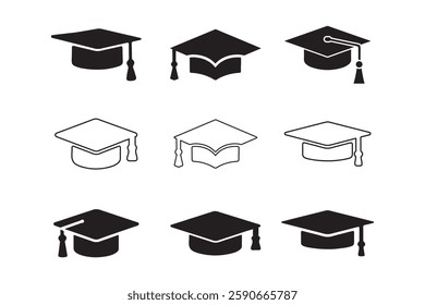 graduation cap icon set vector illustration on white background
