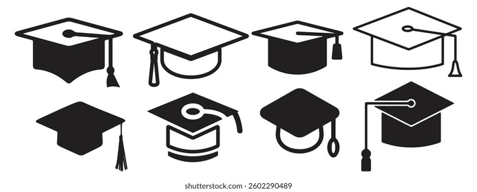 graduation cap icon set vector illustration on white background