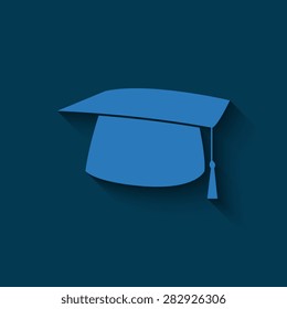Graduation cap icon with shadow on a blue background