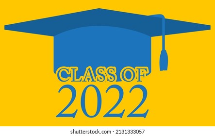 Graduations Cap Symbol, Zeichen mit Klasse 2022 Text. Bildung, Lernkonzept.