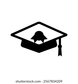 Graduation cap icon silhouette vector illustration on white background.
