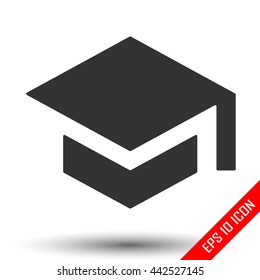 Graduation cap icon. Simple flat logo of graduation cap on white background. Vector illustration.