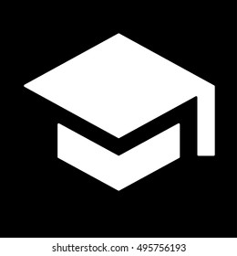 Graduation cap icon. Simple logo of graduation cap on black background. Flat illustration.