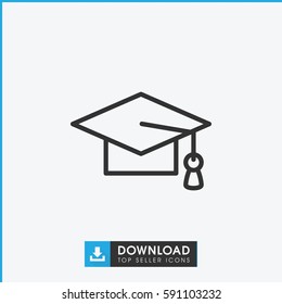 Graduation Cap Icon. Simple Outline Graduation Cap Vector Icon. On White Background.