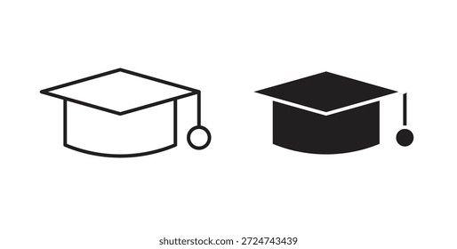 Vectores simples del icono del casquillo de la graduación en negro, convenientes para los proyectos