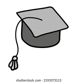 Graduation Cap Icon Symbol Sign, Hand Drawing Doodle