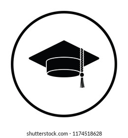 Graduation cap icon. Thin circle design. Vector illustration.