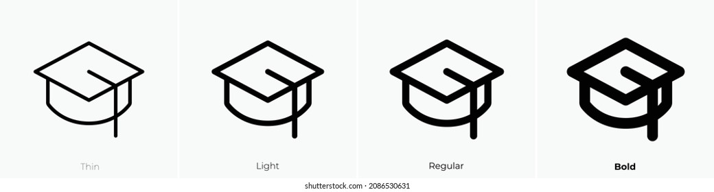 graduation cap icon. Thin, Light Regular And Bold style design isolated on white background