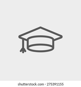 Graduation cap icon thin line for web and mobile, modern minimalistic flat design. Vector dark grey icon on light grey background.