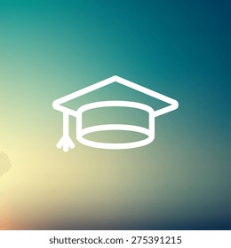 Graduation cap icon thin line for web and mobile, modern minimalistic flat design. Vector white icon on gradient mesh background.